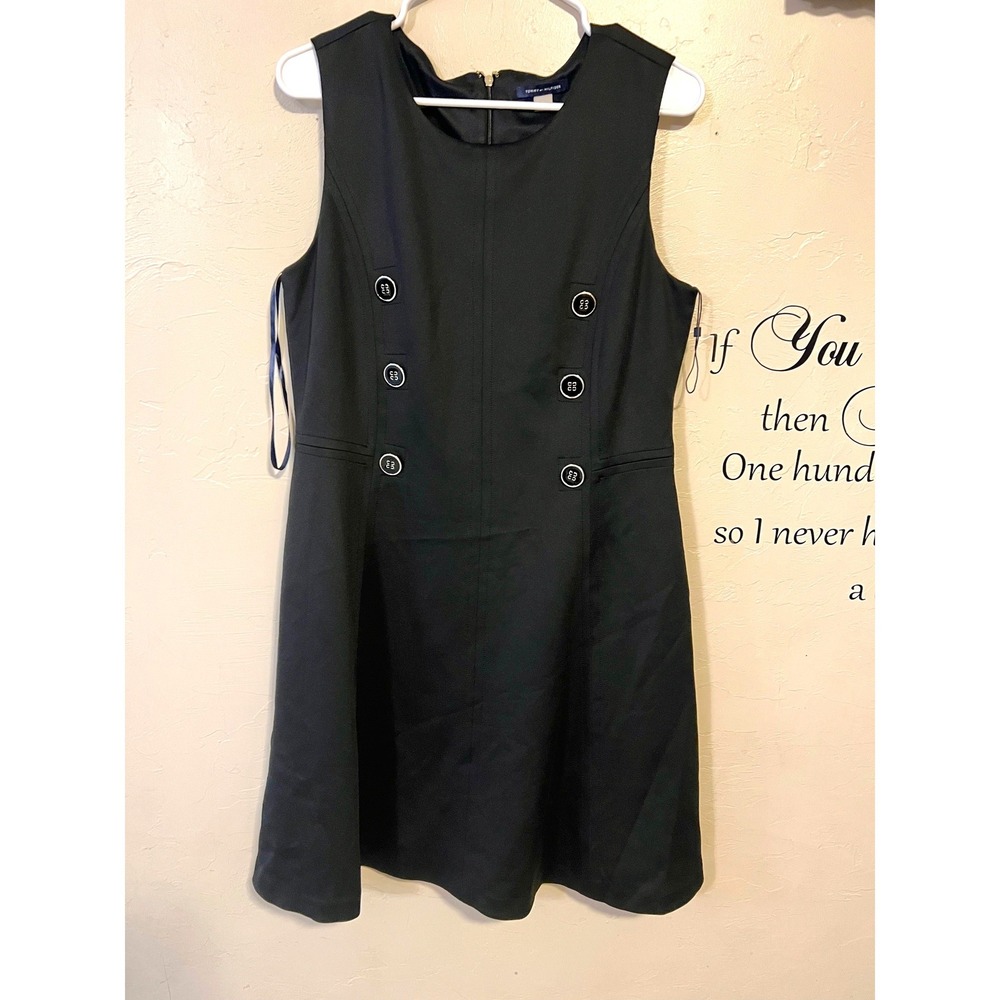 Tommy Hilfiger Black Sleeveless Fit & Flare Dress Button Detail 14 nautical - Picture 7 of 8